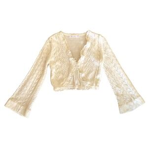 All in Favor Women's M White Sweater Boleo Eyelet Coquette Fairy Trumpet Sleeves